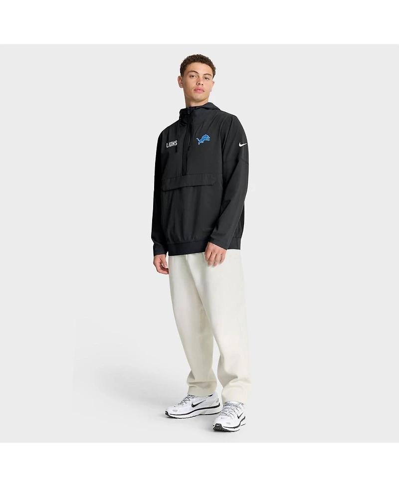 Nike Men's Black Detroit Lions Sideline Alt Pack Anorak Half-Zip Hoodie Jacket