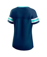 Fanatics Women's Deep Sea Blue Seattle Kraken Iconic Athena Lace-Up T-Shirt