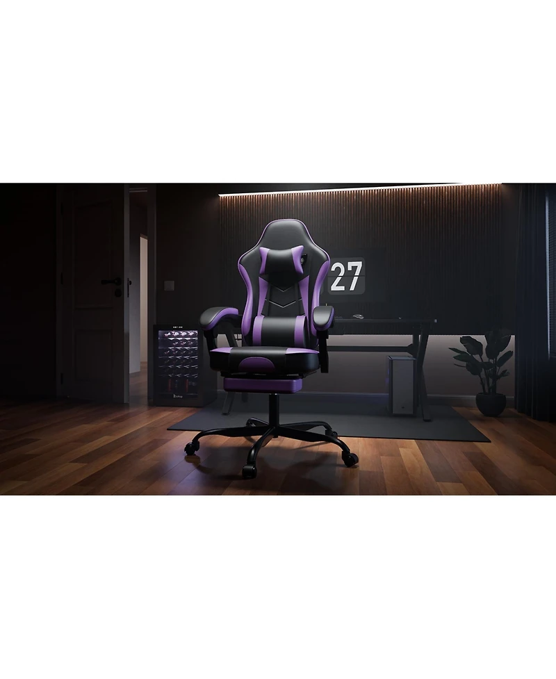 Streamdale Furniture Gaming Chair with Footrest & Massage - Black/Purple