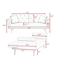 Streamdale Furniture Black Velvet Sofa Bed with Nailhead Trim & Pillow