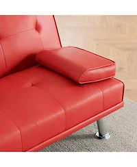Streamdale Furniture Red Leather Double Folding Sofa Bed with Table