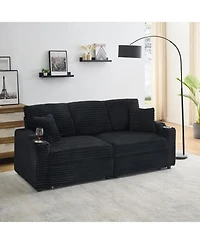 Streamdale Furniture 80" Folding Corduroy Sofa Bed w/ Cup Holder & Pillow - Black