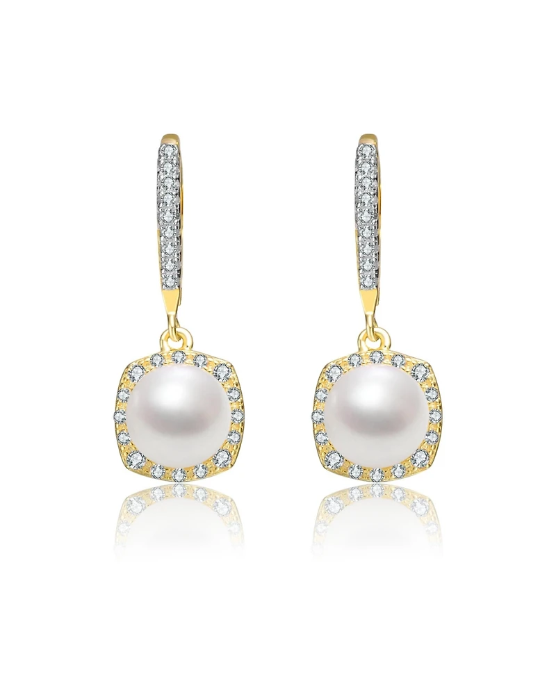 Genevive Cz Sterling Silver Pearl Drop Earrings