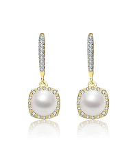 Genevive Cz Sterling Silver Pearl Drop Earrings