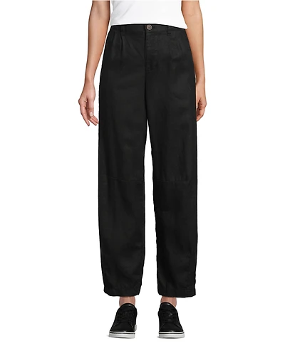 Lands' End Women's Linen High Rise Pleated Barrel Leg Ankle Pants