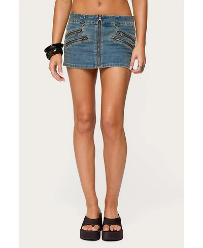 Edikted Women's Ronan Zip Up Denim Mini Skort