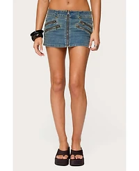 Edikted Women's Ronan Zip Up Denim Mini Skort