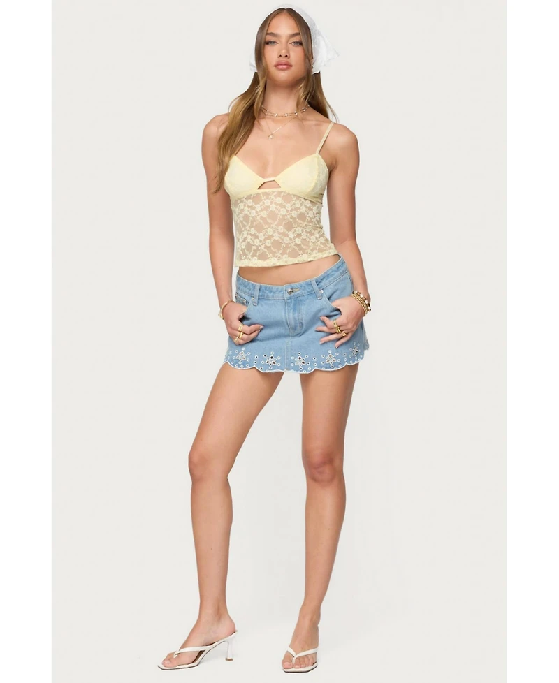 Edikted Women's Eyelet Scallop Denim Mini Skort