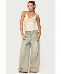 Edikted Womens Reid Backless Sequin Cowl Neck Top