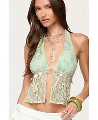 Edikted Women's Lace Split Front Backless Top