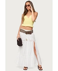 Edikted Womens Evy Embroidered Peplum Scrunch Top