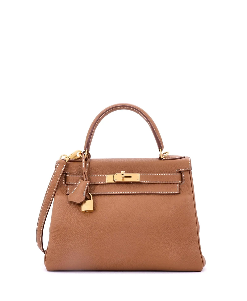 Pre-Owned Hermes Kelly Handbag Brown Togo with Gold Hardware