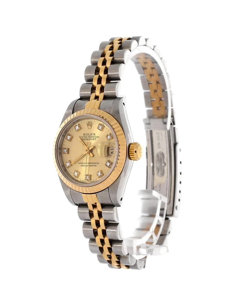 Pre-Owned Rolex Oyster Perpetual Datejust Automatic Watch in Stainless Steel and Gold with Diamond Markers 26mm