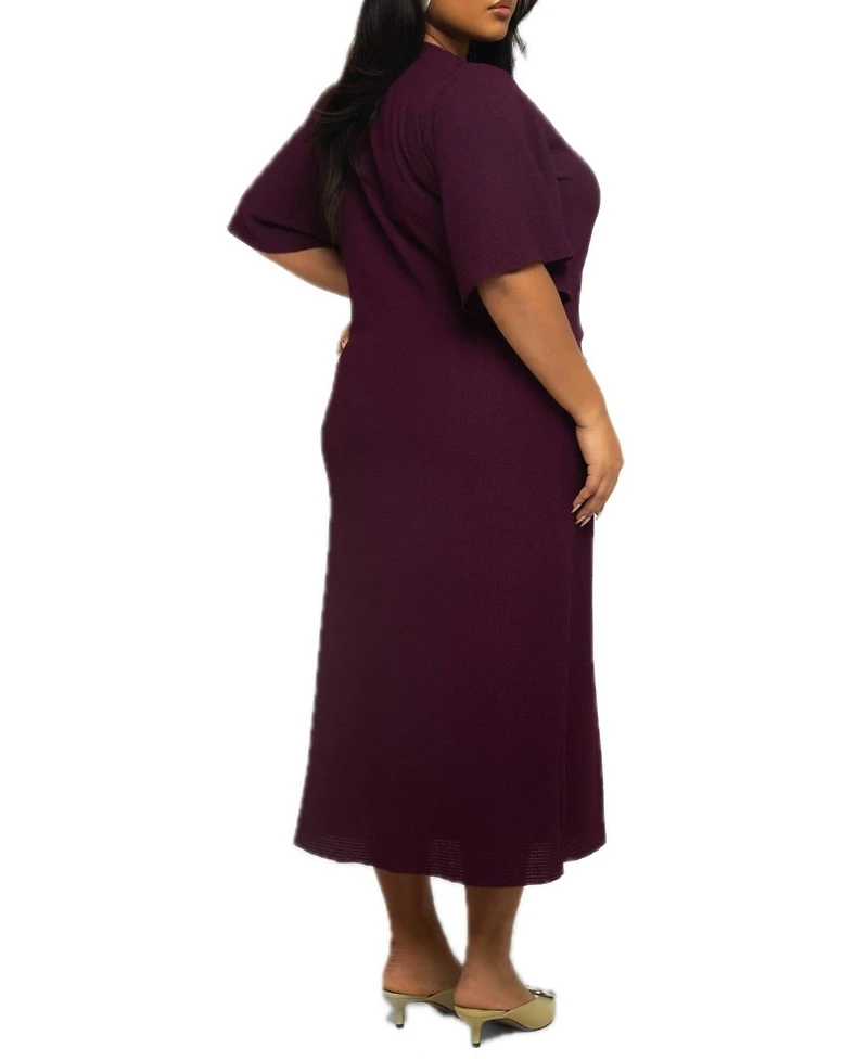 Fashion-szn Curve Women's Flutter Sleeve Midi Dress
