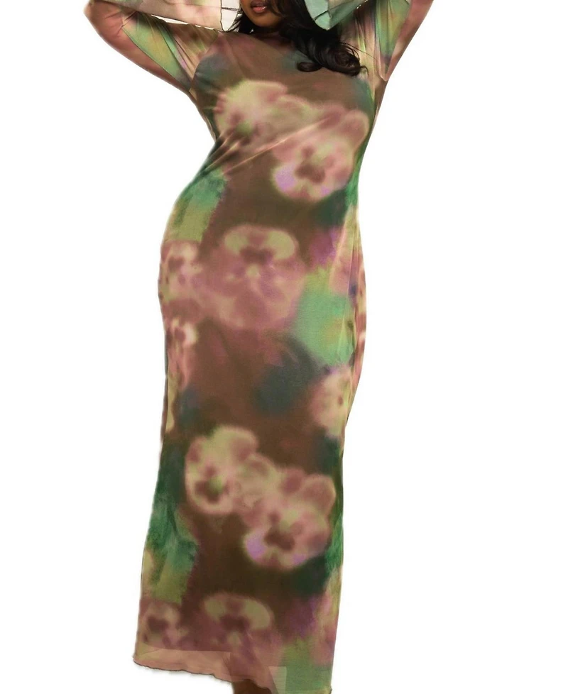 Fashion-szn Curve Women's Floral Print Mesh Maxi Dress