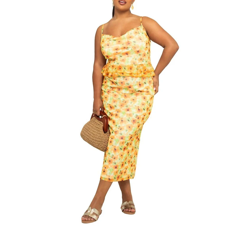 Fashion-szn Curve Women's Floral Print Peplum Midi Dress