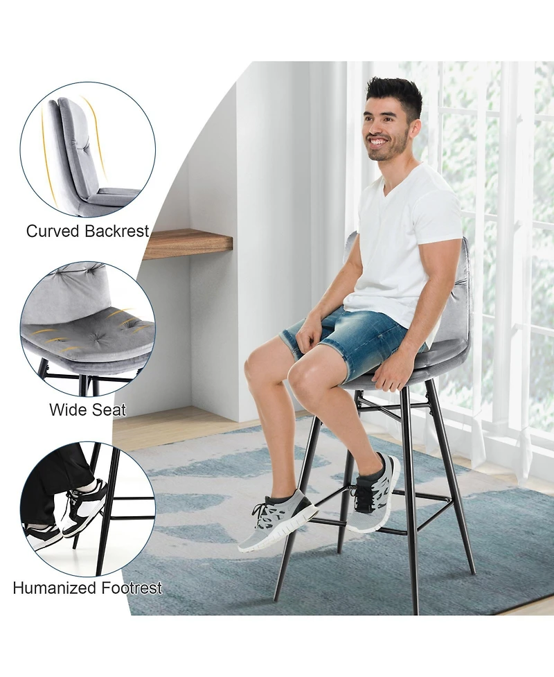 Gymax 4 Pcs Velvet Bar Stools Bar Height Dining Chairs w/ Metal Legs Kitchen