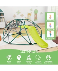 Gymax Toddler 8FT Climbing Dome w/ Slide Outdoor Jungle Gym Dome Climber Green & Gray