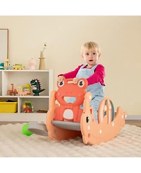 Gymax 3-in-1 Kids Slide Rocking Horse Set Convertible Toddler Slide w/ Basketball Hoop Green