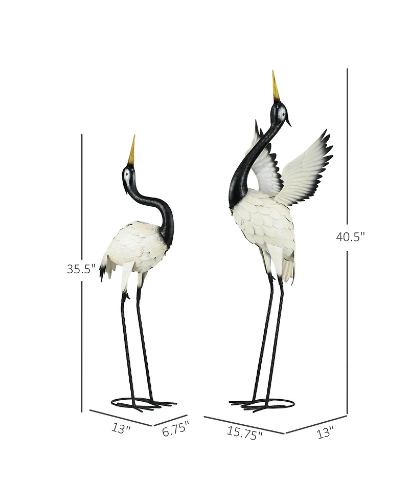 Outsunny 2pc Heron Garden Statues, Metal Yard Art Bird Sculptures,