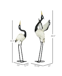 Outsunny 2pc Heron Garden Statues, Metal Yard Art Bird Sculptures,