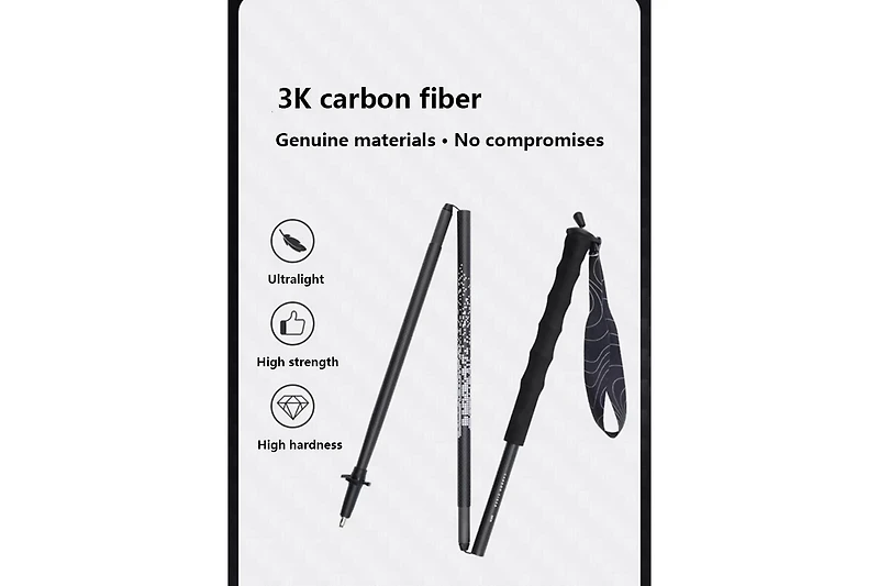 Naturehike 1pc 3K Carbon Fiber Trekking Pole-Ultra Lightweight Foldable for Trail Running,Quick 3-Second Setup,4-Section Design with Carry Bag