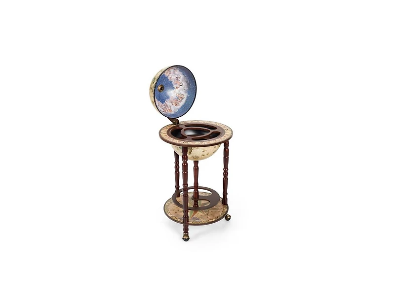 Wooden Globe Bar Cart with Wine Rack and Wheels, Classic Italian Style Design