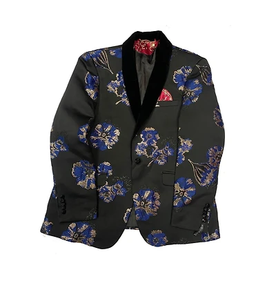 Elie Balleh Boys Black and Royal Blue Slim Fit Floral Dinner Jacket