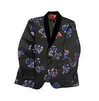 Elie Balleh Boys Black and Royal Blue Slim Fit Floral Dinner Jacket