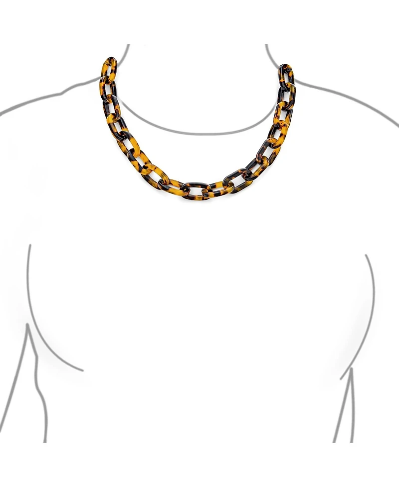 Bling Jewelry Stylish Golden Brown Oval Chain Link Faux Tortoise Shell Necklace 18 Inch