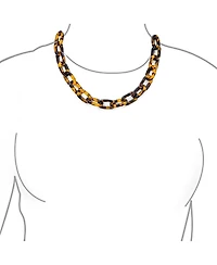 Bling Jewelry Stylish Golden Brown Oval Chain Link Faux Tortoise Shell Necklace 18 Inch