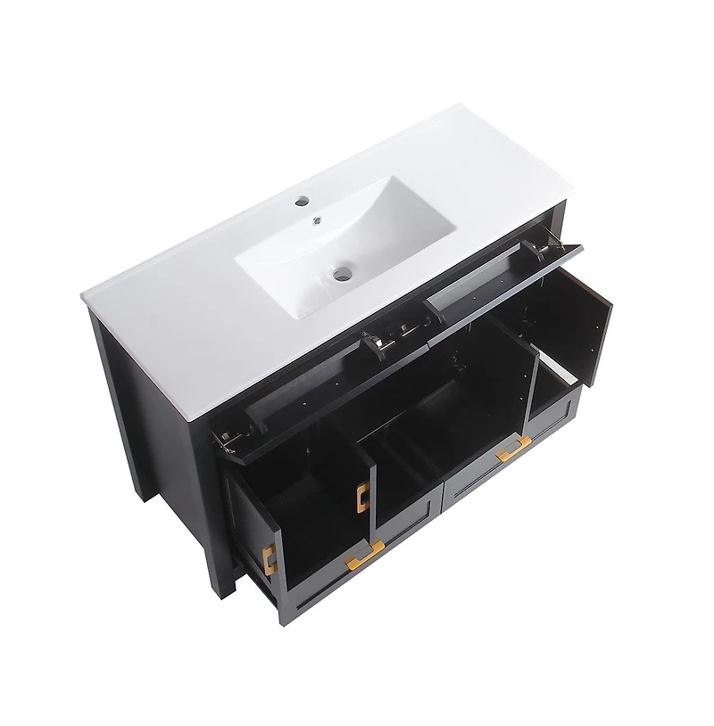 Casainc 48" Black Vanity Set with Ceramic Sink, 4 Soft-Close Doors & 4 Drawers, Stylish Bath Organizer