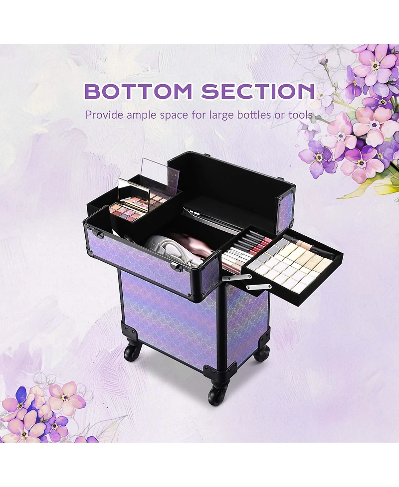 Byootique Folding Manicure Table & Rolling Makeup Train Case Charm ForgetMeNot
