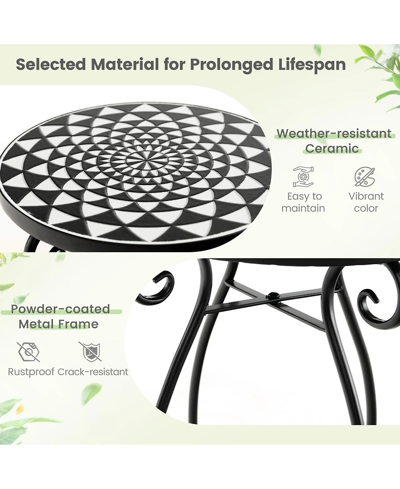 Outdoor Plant Stand with Weather-Resistant Ceramic Tile Top for Patio or Garden