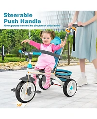 Slickblue Girls 4-in-1 Tricycle Stroller with Detachable Design and Round Sun Canopy