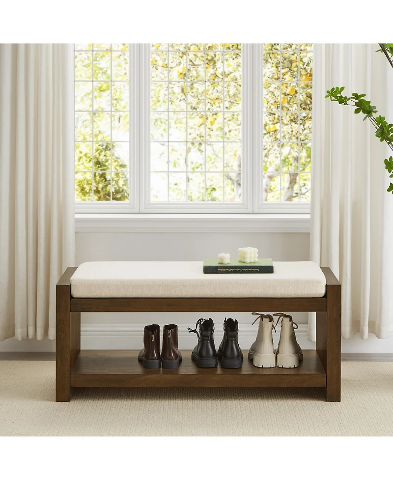 Streamdale Furniture 40" Ivory Bench with Shoe Rack & Removable Cushion
