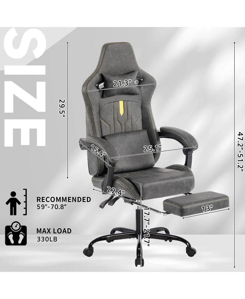 Streamdale Furniture Gaming Chair Massage Lumbar Support Footrest Grey