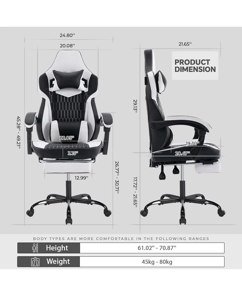 Streamdale Furniture Gaming Chair with Footrest Ergonomic High Back Black/White