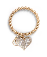 Jessica Simpson Heart Charm Stretch Keychain Bracelet in Gold-Tone