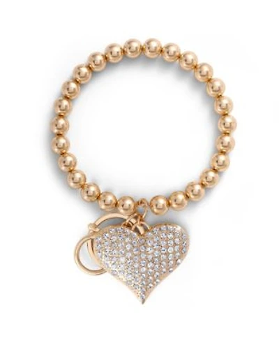 Jessica Simpson Heart Charm Stretch Keychain Bracelet In Gold Tone