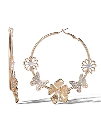 Jessica Simpson Floral Hoop Earrings in Gold