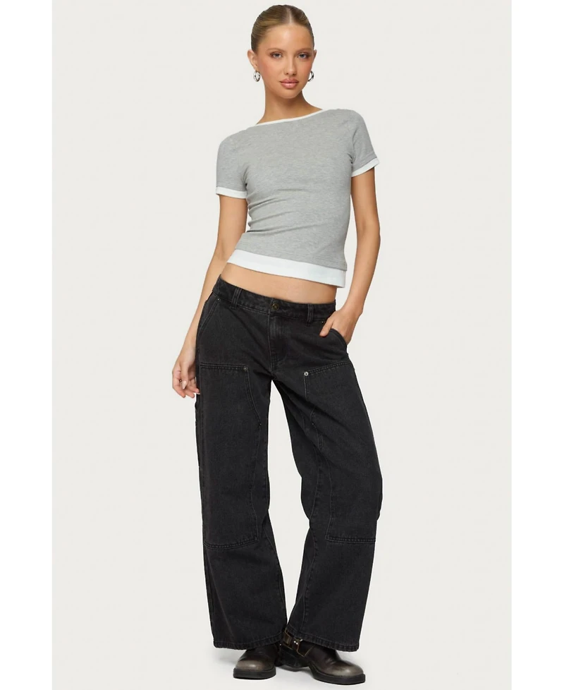 Edikted Women's Ayla Low Rise Carpenter Jeans