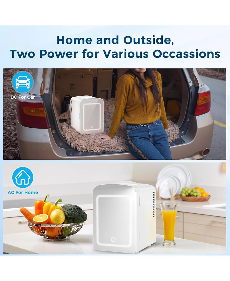 Cowsar Makeup Compact Refrigerator With Mirror, 4L Mini Fridge for Bedroom, Car, Office & Dorm, Portable Small Cooler Cosmetics