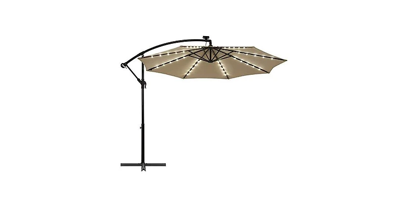 Mecale 10 Feet 360° Rotation Solar Powered Led Patio Offset Umbrella without Weight Base