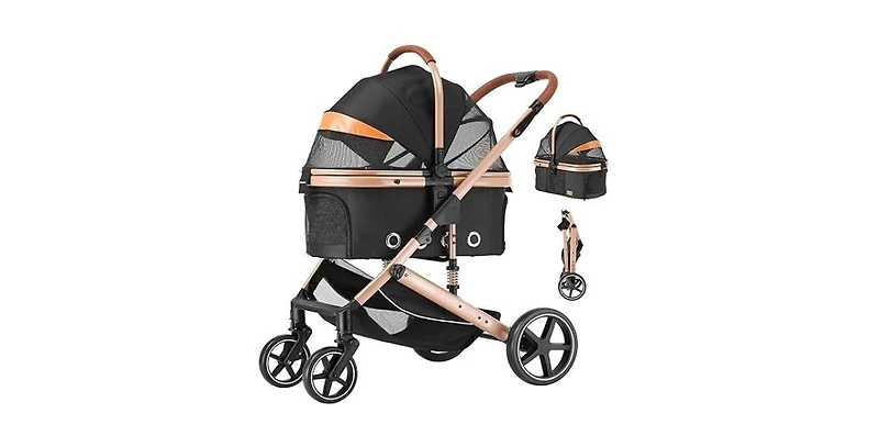 Aostirmotor 4 in 1 Pet Stroller with Detachable Carrier, 180° Reversible Canopy, All Terrain 4-Wheel,45 lbs Capacity for Dogs