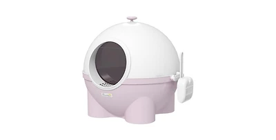 Aostirmotor Hooded Cat Litter Box with Lid, Scoop, Leaking Sand Pedal, Top Handle, Light Purple