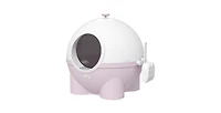 Aostirmotor Hooded Cat Litter Box with Lid, Scoop, Leaking Sand Pedal, Top Handle, Light Purple