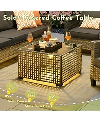 Xizzi 4 Pieces Outdoor Patio Furniture Set,Outside Conversation Set with All-Weather Wicker Sofa,Deep Seating Cushions and Solar Powered Coffee Table