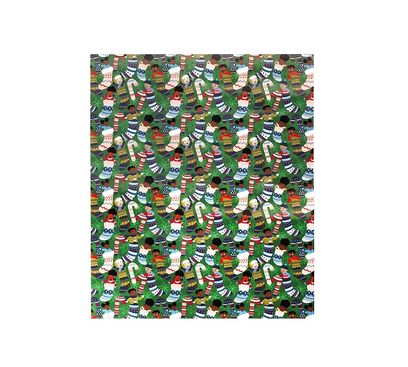 Black Paper Party Kids in Stockings Gift Wrap