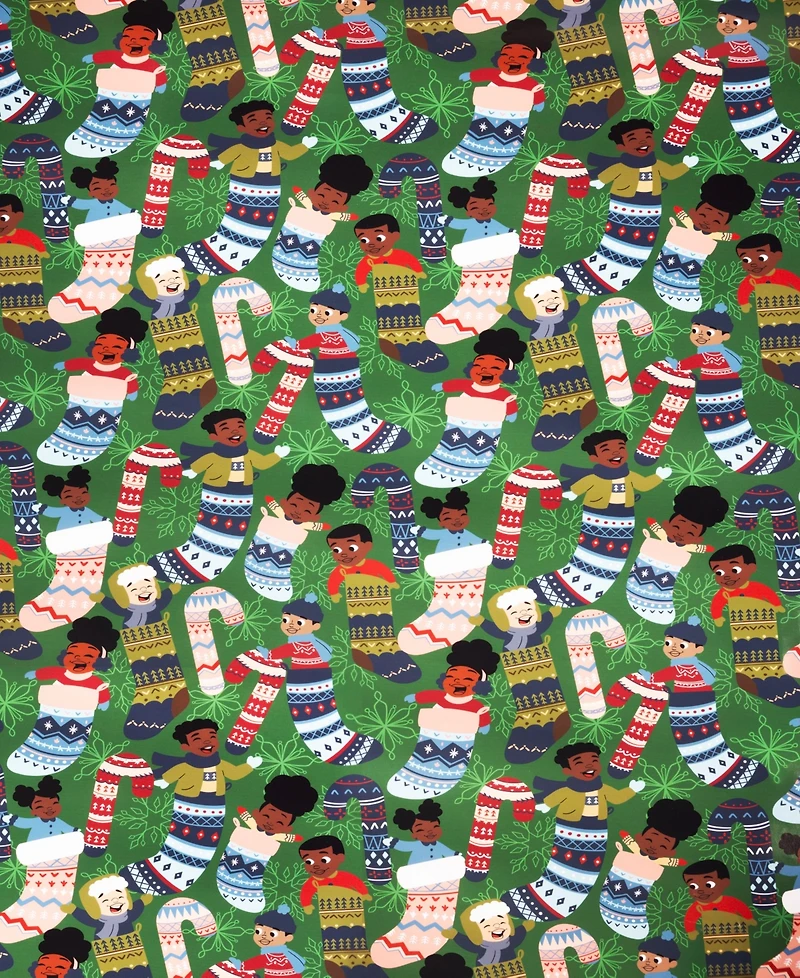 Black Paper Party Kids in Stockings Gift Wrap